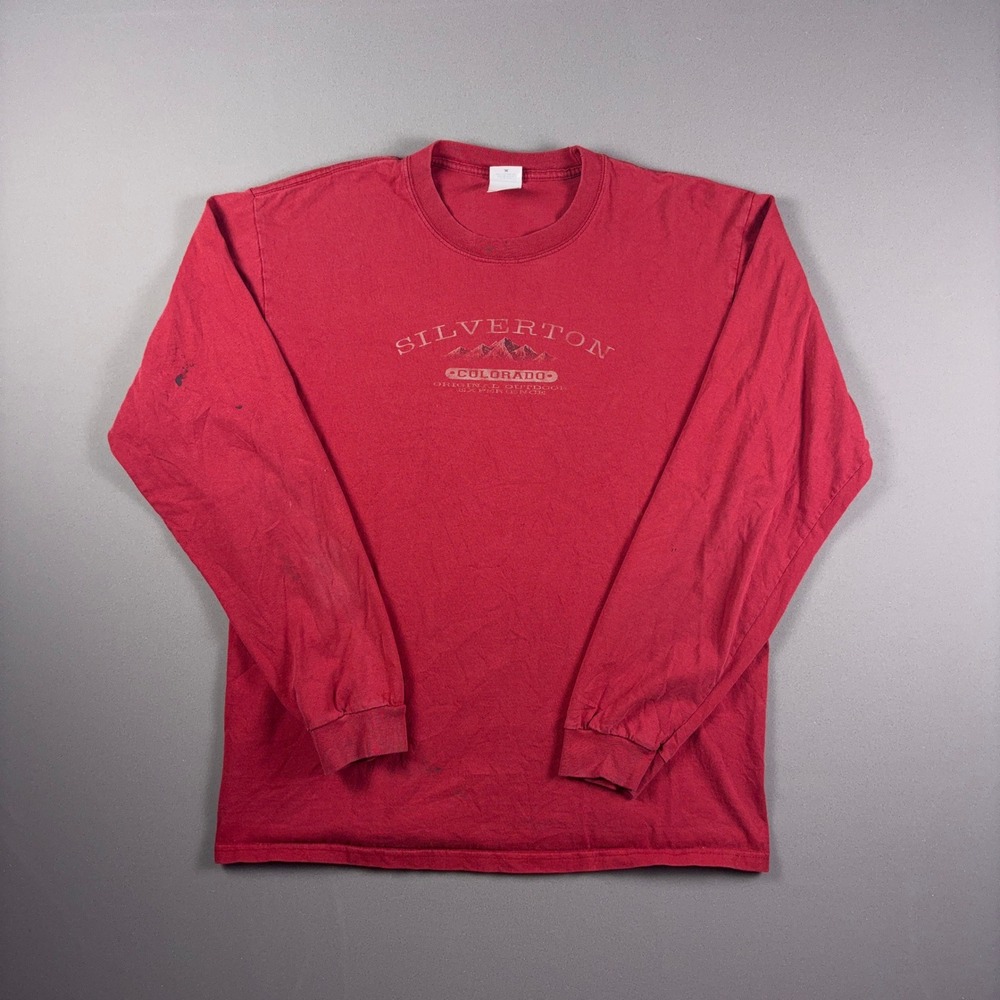 Vintage 90s Anvil Silverton Colorado Long Sleeve T-Shirt Red Graphic Distressed